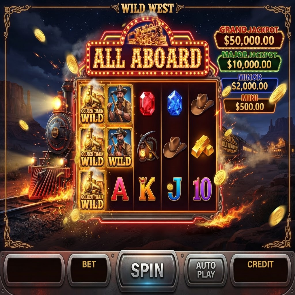 All Aboard Pokies by Konami – Wild West Train Slot
